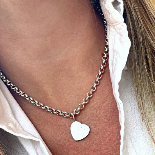 small solid heart chunky heart pendant sandcast chunky chain charm necklace