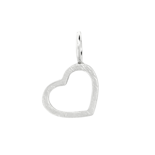small solid silver open heart sandcast charm