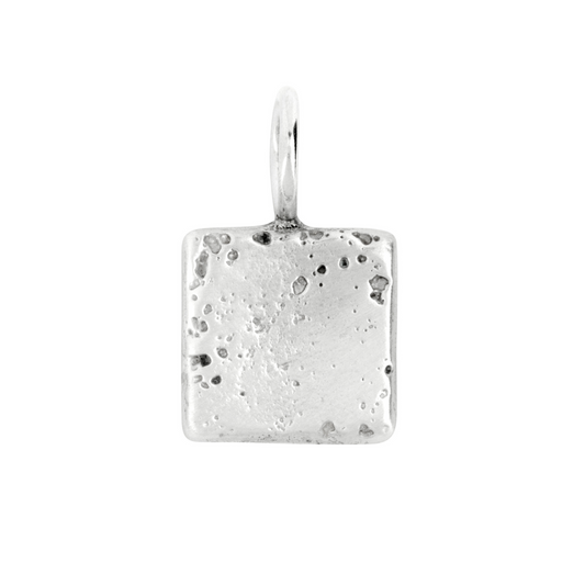 small solid silver square medallion sandcast charm