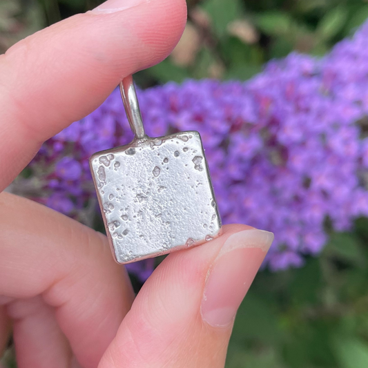 small solid silver square medallion sandcast charm
