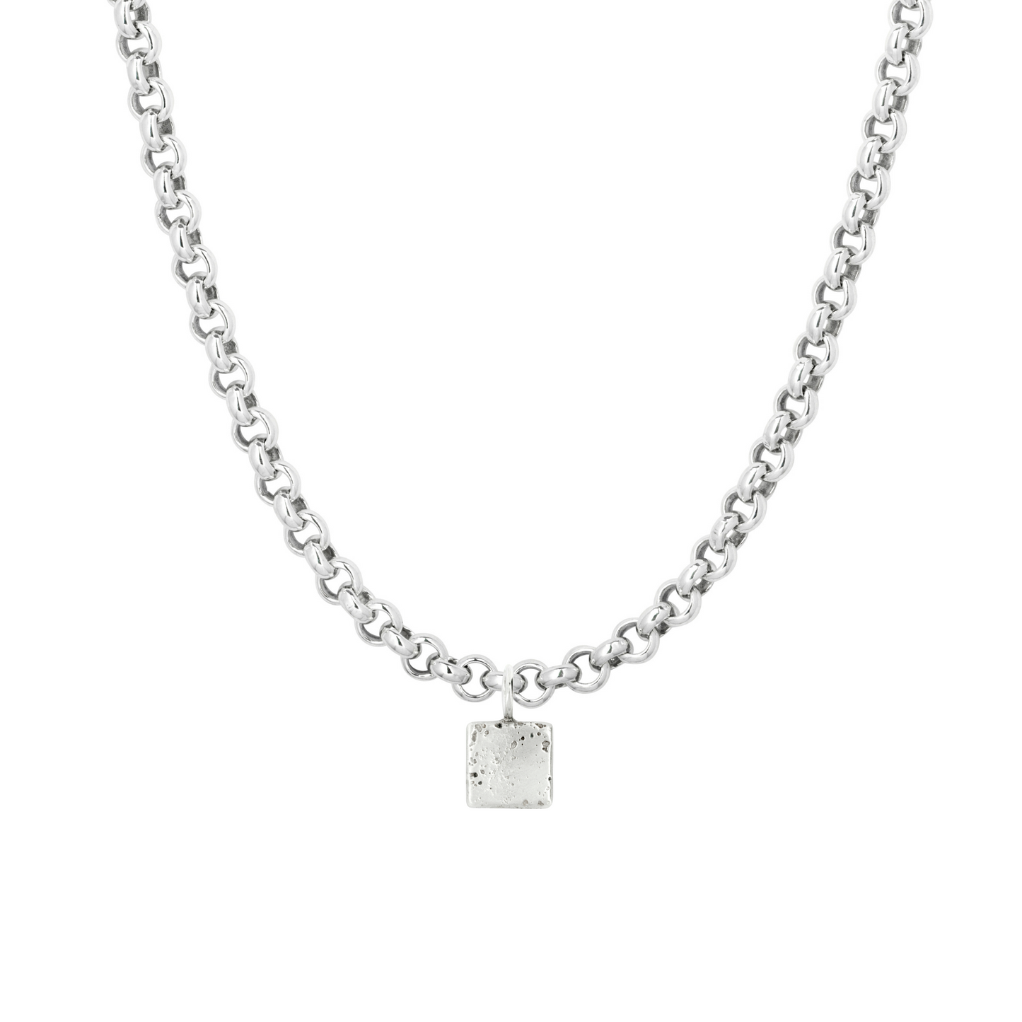 small square medallion sandcast chunky chain charm necklace
