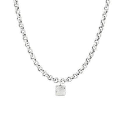 small square medallion sandcast chunky chain charm necklace