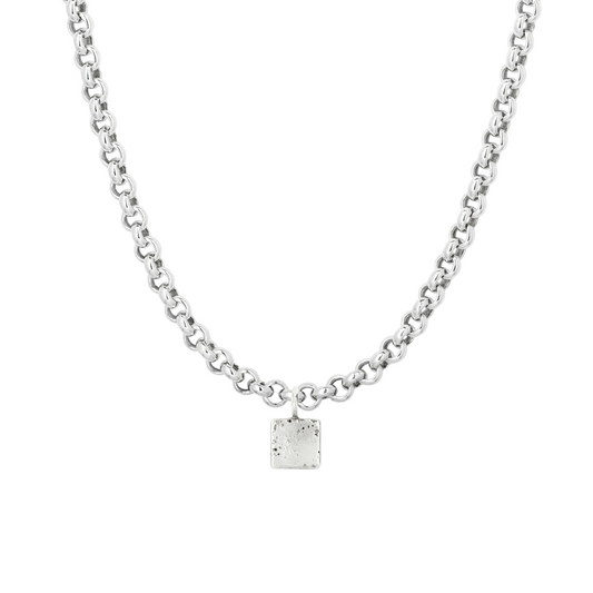 small square medallion sandcast chunky chain charm necklace