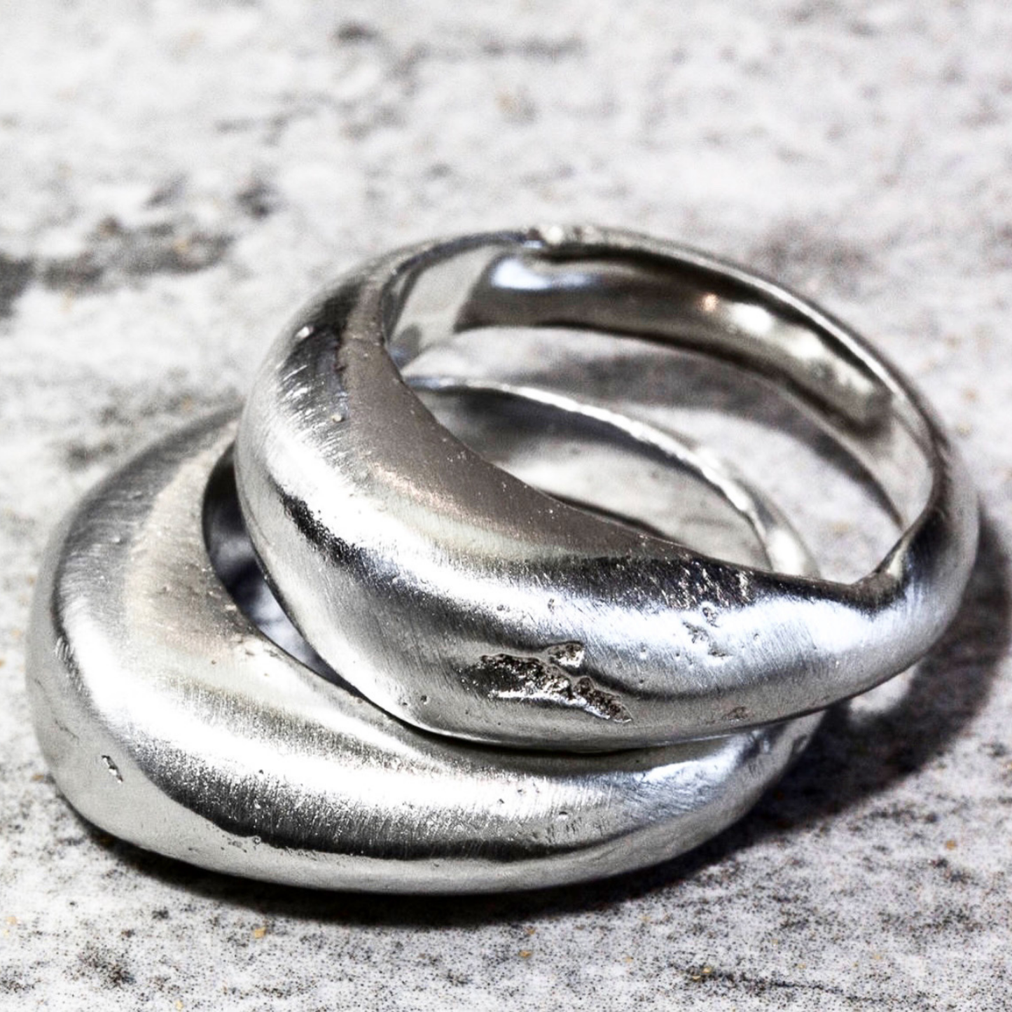stacking chunky high dome textured sandcast ring set