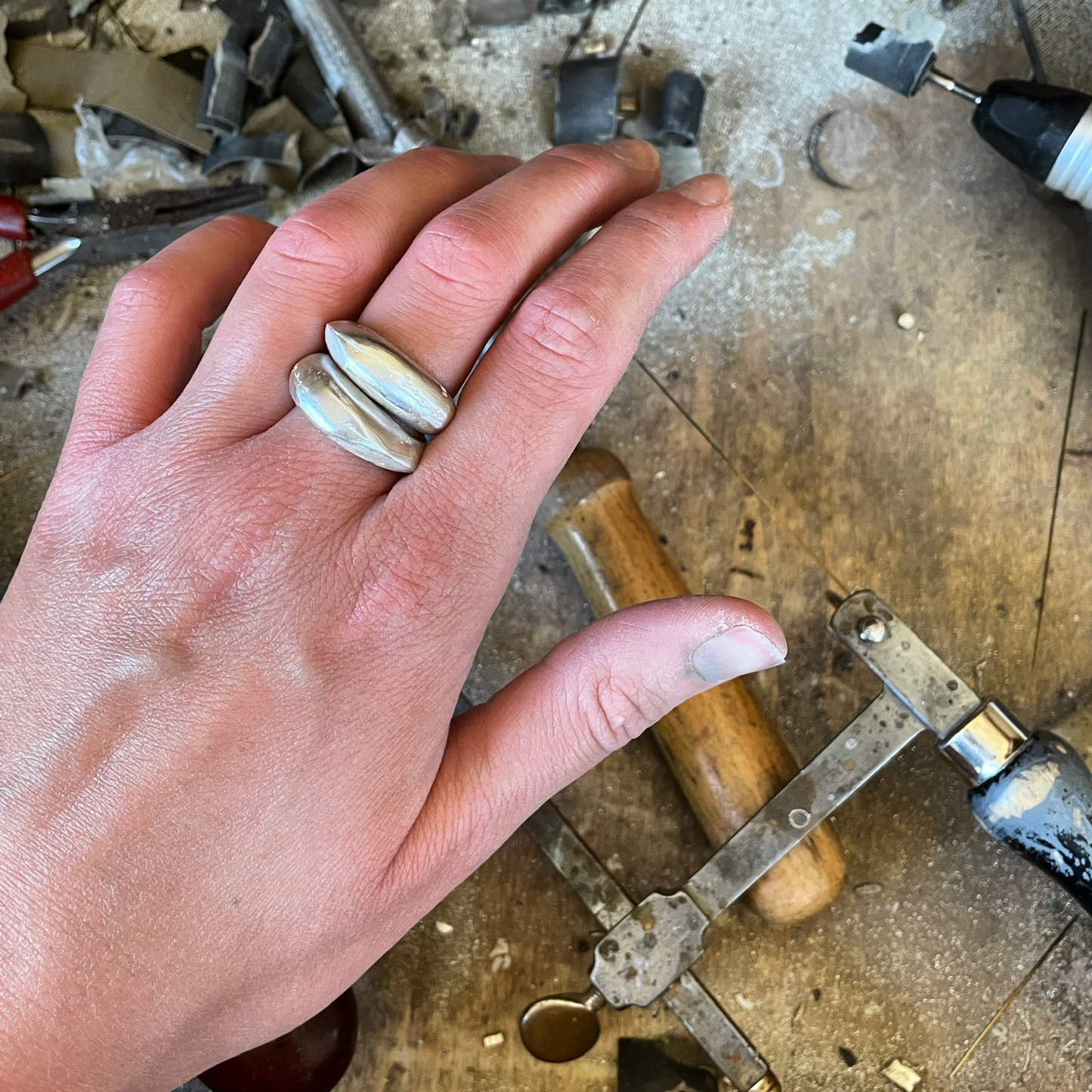 stacking chunky high dome textured sandcast ring set