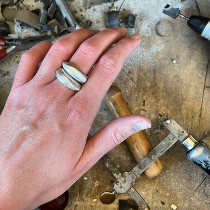 stacking chunky high dome textured sandcast ring set