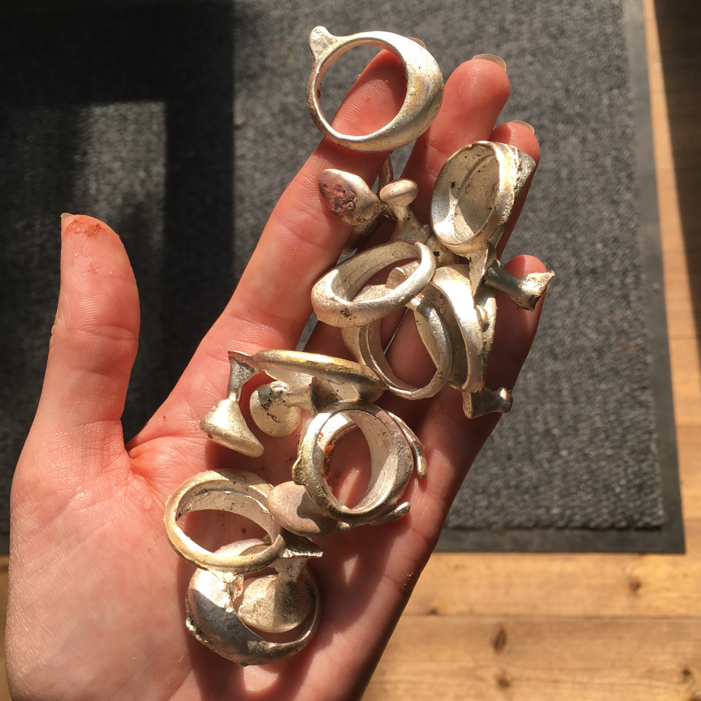 stacking chunky high dome textured sandcast ring set