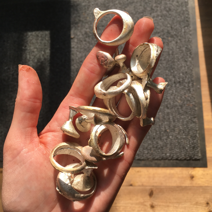 stacking chunky high dome textured sandcast ring set