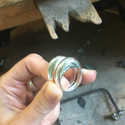 stacking chunky high dome textured sandcast ring set