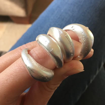 stacking chunky high dome textured sandcast ring set