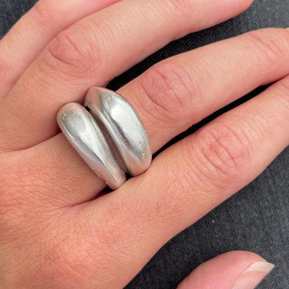 stacking chunky high dome textured sandcast ring set