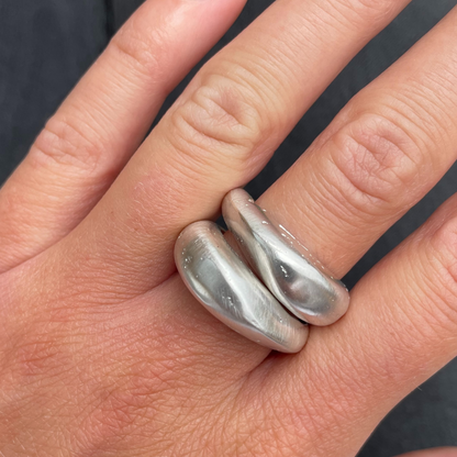 stacking chunky high dome textured sandcast ring set