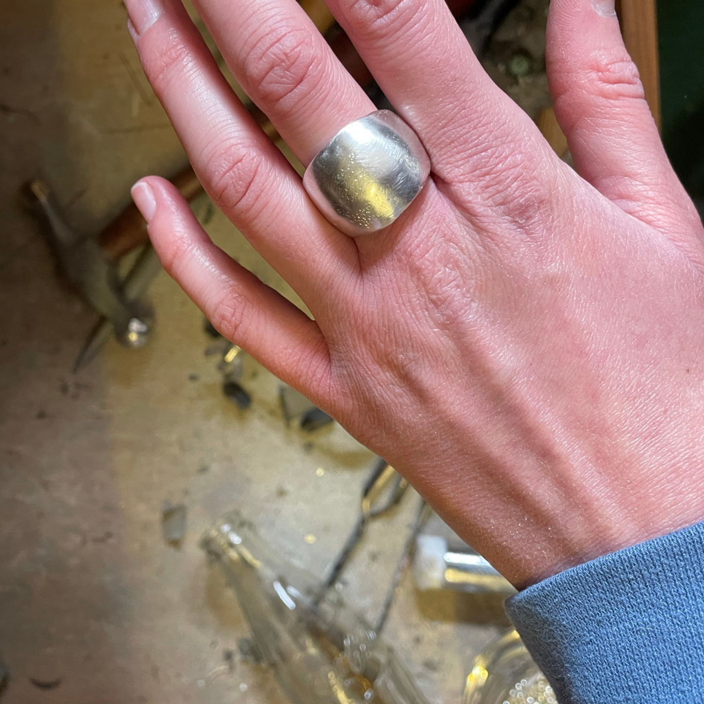 statement bold wide high dome maximalist solid silver sandcast ring