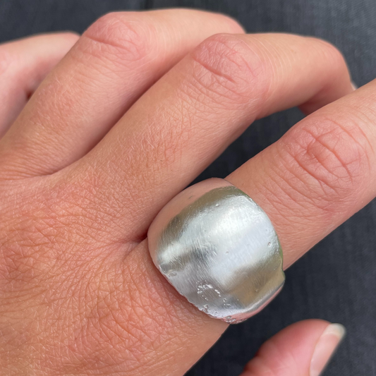 statement bold wide high dome maximalist solid silver sandcast ring
